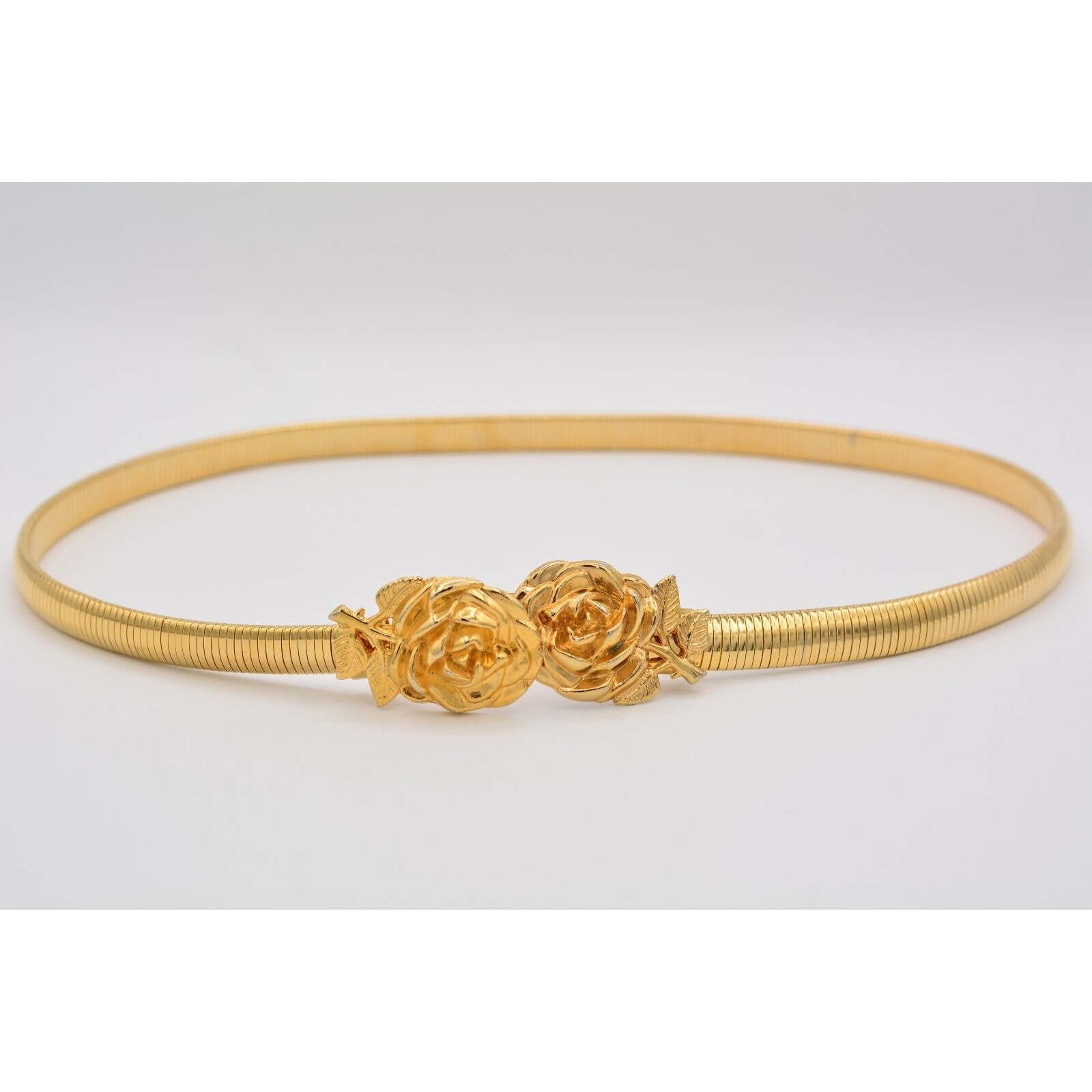 Vintage Rose Buckle Omega Stretch Belt Gold Chain Heavy Chunky 28"-36" 1980s